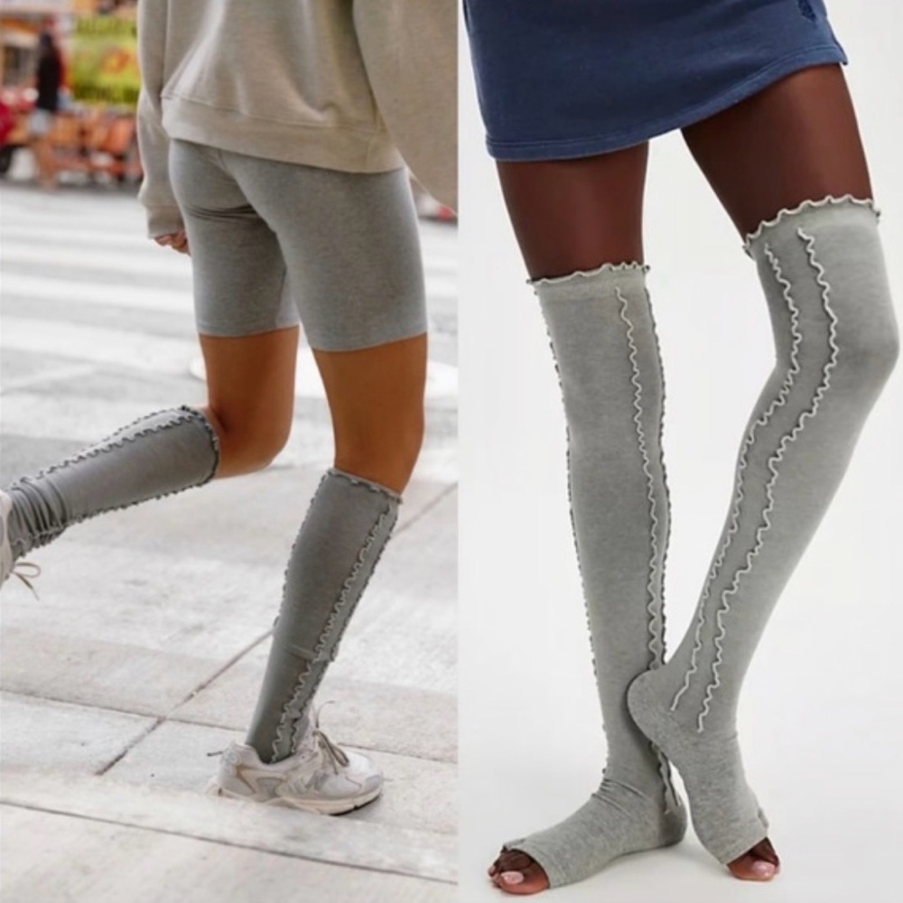 Free People Ruffle Over The Knee Grip Open Toe Socks